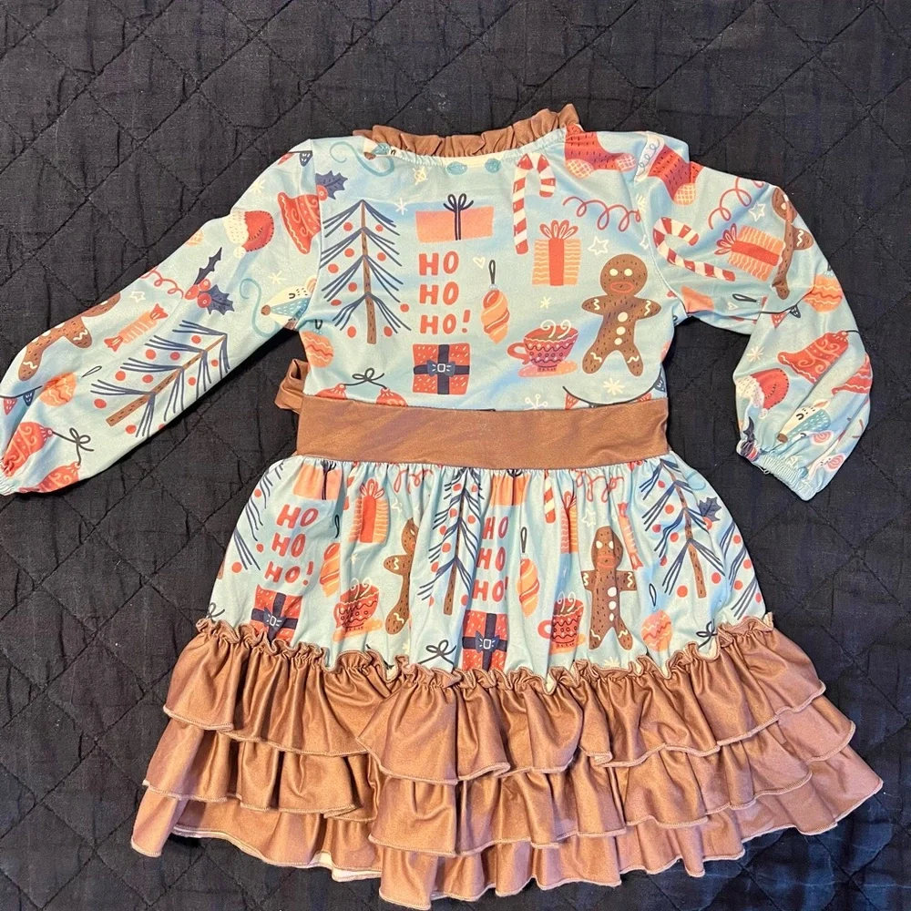 Christmas Long Sleeve Dress with Ruffle Hem 2T length 19 inches